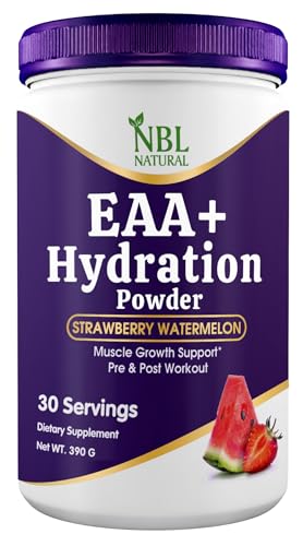 NBL Natural EAA Hydration | EAAs + BCAA Powder | Muscle Recovery Strength Muscle Building Endurance | 8G Essential Amino Acids + Electrolytes | Strawberry Watermelon 30 Serving