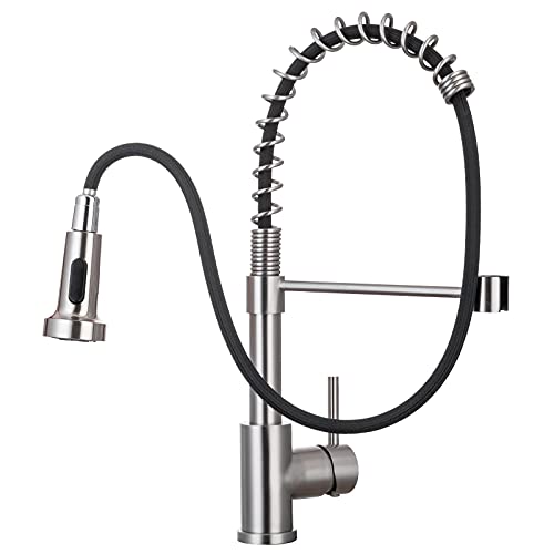 Kitchen Sink Faucet, Kitchen Faucets with Pull Down Sprayer WEWE Stainless Steel Single Handle Single Hole Brushed Nickel Commercial Industrial Spring Pull Out Laundry Farmhouse Kitchen Faucet
