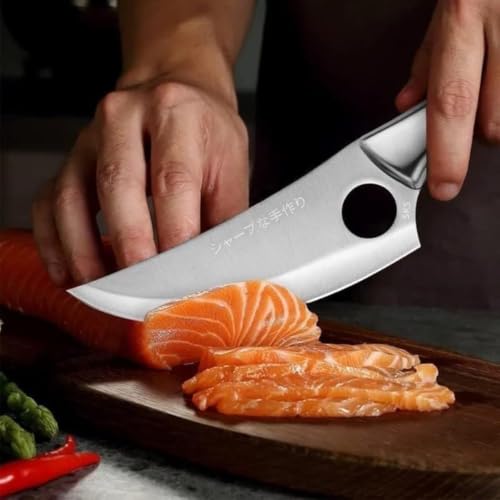 Image of Chef Knife with Leather Sheath, Full Tang Kitchen Knife with Ergonomic Wooden Handle, Multipurpose Stainless Steel Blade for Cutting Meat, Vegetables, Fruits (Chef Knife)