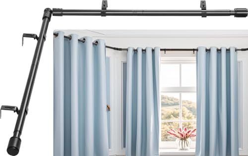 Anndason Juego de barras de cortina de esquina resistentes de 2,5 cm, barra de cortina de 76 a 210 cm para ventanas, barra de cortina en forma de L, juego de barras de cortina de ventana (negro)