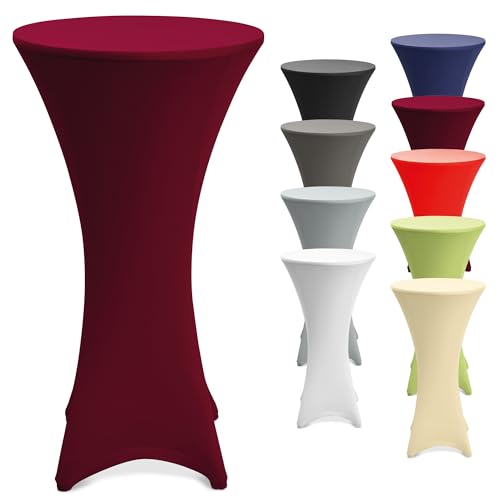 Beautissu Stretch Stehtisch Husse Rot Bordeaux Ø 80-85 cm Stella – Verstärkung im Fußbereich & 40°C waschbar, rutschfest & bügelfreie Husse für Stehtisch & Bistrotisch als Tisch-Überzug