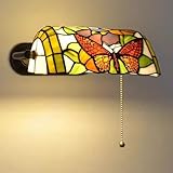  Tiffany Stil Wandleuchte mit Zugschalter, Retro Landhausstil Wandlampe Schlafzimmer Nachttischlampe Leselampe, Handgemacht Buntglas Schirm, E27 Innen leuchte, für Wohnzimmer Flur Studieren Loft,7