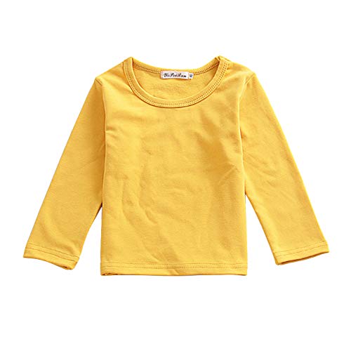 Toddler Baby Girls Boys Basic T-Shirt Long Sleeve Crewneck Cotton Tees Infant Tops (Yellow, 12-18 Months)
