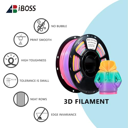 Image of iBOSS Rainbow PLA Plus Filament 1.75mm, Multicolor Gradient 3D Printer Filament, Neatly Wound 3D Printing Filament, Dimensional Accuracy + /-0.02mm, 1KG Spool(2.2 lbs), PLA+ Rainbow