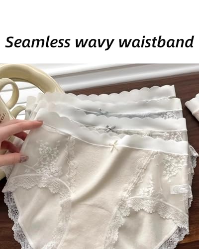 Cute Lace Ruffled Trim Panties for School Girls Teen Wavy Waistband Cotton Crotch Underwear Mid Rise Briefs3
