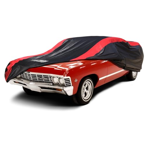 Image of Car Cover Custom Fit for Chevy Impala /Biscayne 2-Door /4Door 1958-1970 | Red Strip Design, Cotton Liner for Paint Protection, Sun Rain Snow UV Proof, Door Zipper, Windproof Buckle, Storage Bag