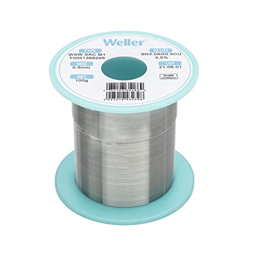 Weller WSW SAC M1 (T0051388299) Filo Saldante, Ø 0.5mm, 100g, Lega Sn96.5Ag3.0Cu0.5, Contenuto di Fondente 3,5%