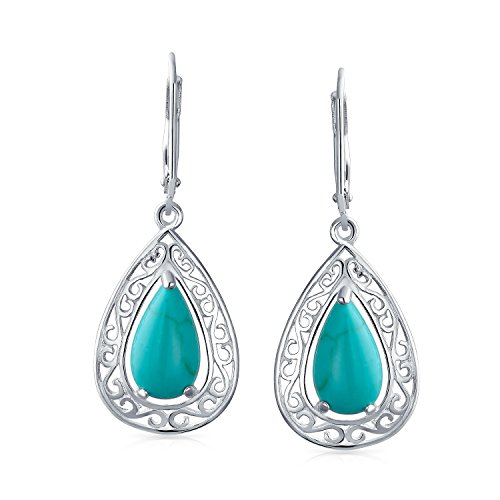 Boucles d'oreilles turquoise légères en argent hypoallergénique contre les allergies - 2
