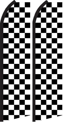 Black and White Checker Standard Size Swooper Feather Flag Sign Pk of 2 (11.5x 2.5 Feet)