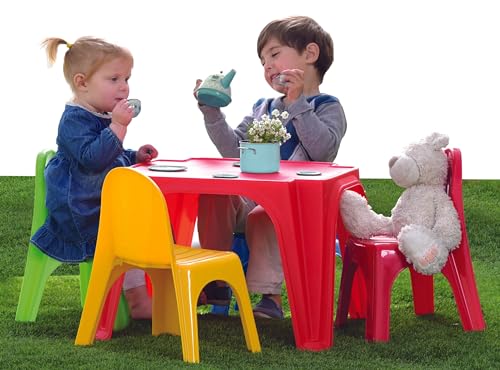 Ideale per esterni Set Tavolo con 4 Sedie per Bambini in Plastica Multicolore