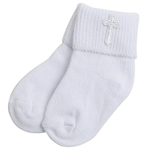 Booulfi Baby Boy Baptism Christening Socks 2 Pairs White Newborn Sock With Cross Embroidery Dedication Gifts For Toddler Infant, 0-6 Months #TOP3