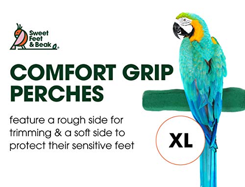 Image of Sweet Feet and Beak Comfort Grip Safety Perch for Bird Cages - Pedicure Perch for Birds to Keep Nails and Beaks in Top Condition - Safe Easy to Install Bird Cage Accessories XL 13.5 inch - Green
