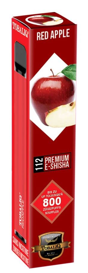 2 STÜCK - Premium Einweg E-Shisha, nikotinfrei, elektronisch, 800 Züge, fruchtige Sorten (Red Apple) – Bild 3