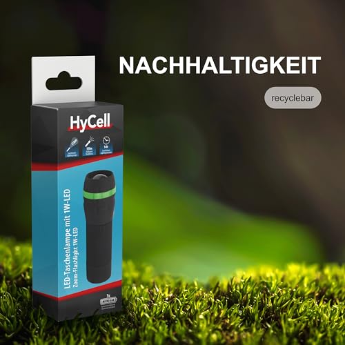 Foto von HyCell Mini LED Taschenlampe zoombar & fokussierbar inkl. AAA Batterien - Handliche LED Leuchte mit stufenloser Fokussierung - Handlampe ideal für Camping Werkstatt Handtasche Garten Kinder Outdoor