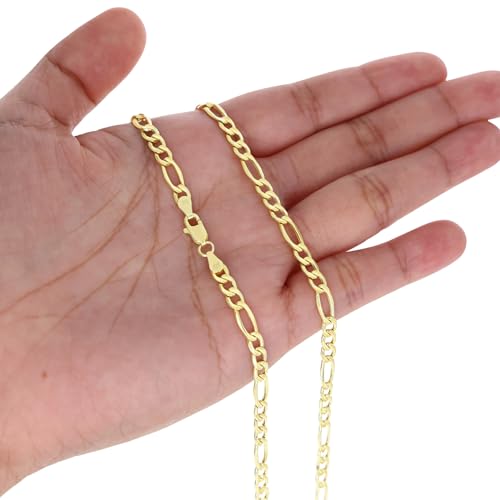 Nuragold 10K Real Yellow Gold Figaro Link Chain Necklace 16"-30" (2mm-9mm) Italian Jewelry for Men & Women4