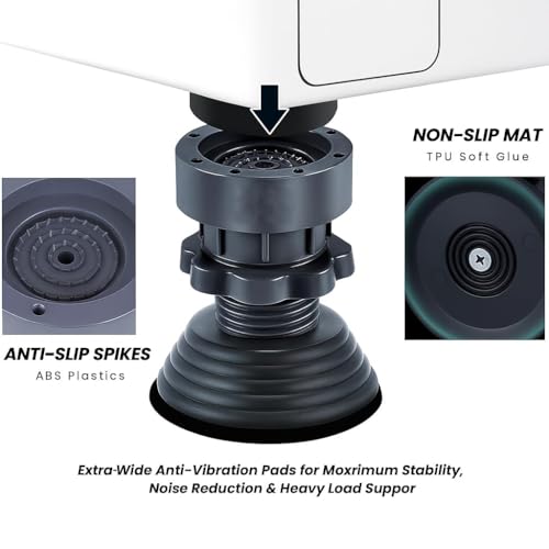Image of Adjustable Washing Machine Vibration Pads - Heavy Duty Anti-Vibration Rubber Feet, Noise & Shock Absorbing Non-Slip Leveling Pads for Washers, Dryers, Refrigerators & Appliances (4 Pcs Set)