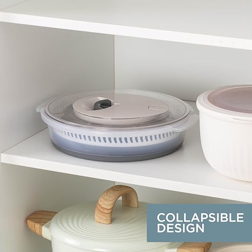 COOK WITH COLOR Collapsible Salad Spinner - 4 QT Space Saving Lettuce Dryer with Folding Collapsible Colander Great for Washing and Drying Fruit and Vegetables (Grey) by COOK WITH COLOR - Used condition - Image 3
