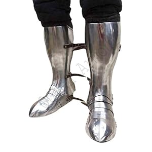 LARP Medieval Knight Armor Full Leg Plates Foot Chain Mail Shirt Gloves with Hood (Silver 2)