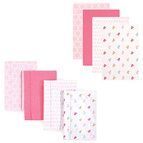 Luvable Friends Unisex Baby Cotton Flannel Burp Cloths and Receiving Blankets, 8-Piece, Birdies, One Size