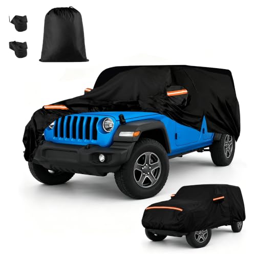 Image of Car Cover for Jeep Wrangler 4 Dr /Unlimited 4 Door JK JL(2006-2026), Custom Fit Waterproof All Weather Full Car Cover, Windproof Outdoor Cover with Driver-Side Zipper Door