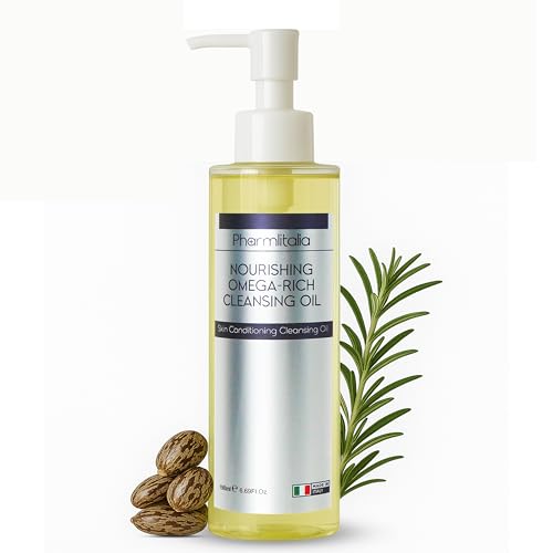 Pharmlitalia Cleansing Oil For Face, Makeup Remover Oil for Dry Skin, Double Cleanser for Sensitive Skin, Cold Pressed Omega Rich Facial Cleanser for Impurities with Castor and Chia Seed