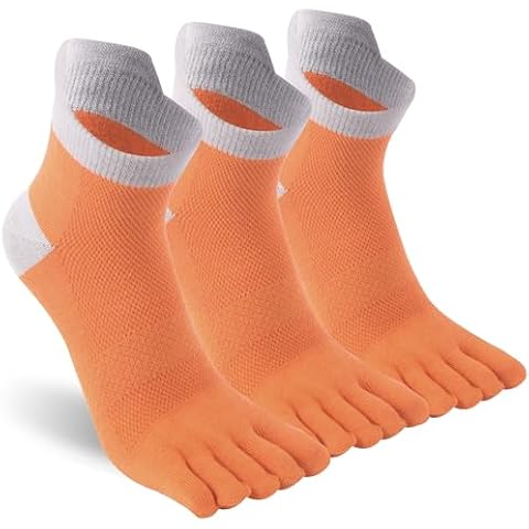 Sunew Women Five Finger Socks, Women Ankle Toe Socks Athletic Running Five Finger Coolmax Crew Socks Breathable Mesh Top Orange 3 Pairs Small Cover
