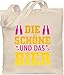Shirtracer Party & Alkohol Damen - Die Schöne und das Bier - fuchsia/gelb - Unisize - Naturweiß - Geschenk - WM101 - Stoffbeutel aus Baumwolle Jutebeutel lange Henkel