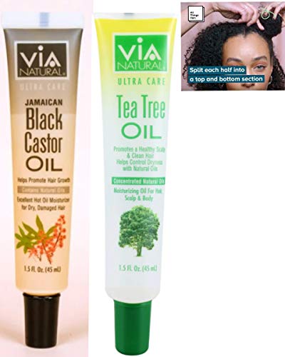 VIA NATURAL Ultra Care Jamaican Black Castor Oil and Tea Tree Oil, Excellent Hot Oil Treatment Mositurizer, for Hair Scalp & Body, 1.5 Fl.oz (Pack of 2)