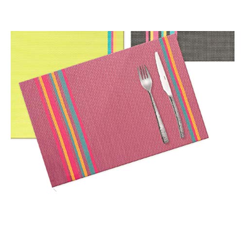 Visiodirect Lot de 12 Sets de Table Bayadère Fuschia - 45 x 30 cm