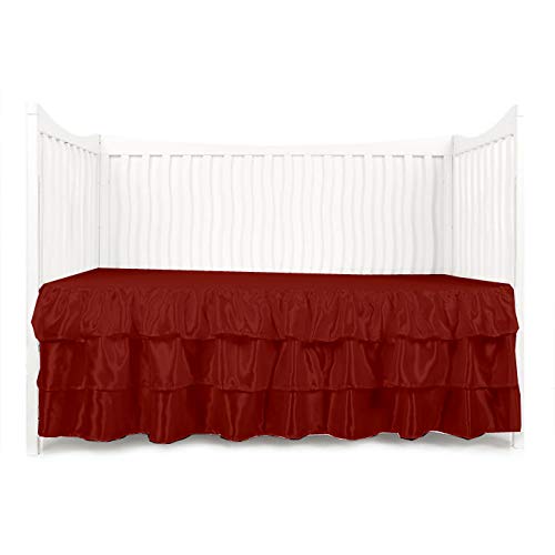 Image of Cottington Lane Multi Ruffle Crib Skirt Dust Ruffle Bed Skirt-Infant Crib Bed Skirt-Waterfall Ruffle Bed Skirt for Nursery Crib Toddler Bedding Crib Bed Skirt for Baby Boys or Baby Girls-Burgundy