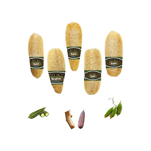 Image of Natural Loofah Sponge Body Scrubber 5 Piece|Natural Loofah|Ridge Gourd Scrubber|Body Scrubber For Bathing|Loofah For Bathing|Peerkangai Naar|Organic Loofah Sponge For Women & Men (Pack Of 5)