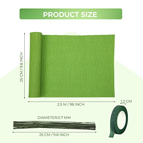 24 Rolls 8 Feet Crepe Paper 10 Inch Crepe Paper Streamer With 50 Pcs Green Floral Iron Wire 1 Roll Green Floral Tape For Flower Making Supplies Birthday Wedding Festival Ornament (Bright Colors) #TOP1