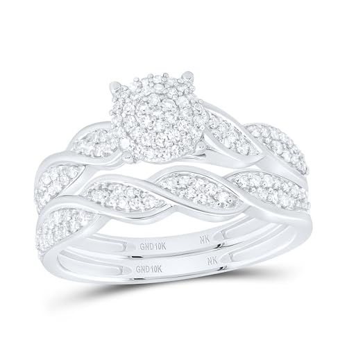 Jewels By Lux 10K White Gold 3/8Ctw Natural Diamond Fashion Round Bridal Set, Size: 5