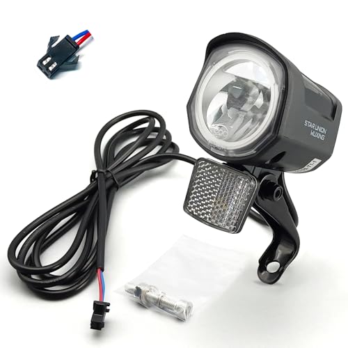 Ebike Headlight 12V-60V with 2 Pin Connector - LED Front Light for Night Riding, Electric Mountain &Electric Scooter - Wired Ebike Accessories (QD252-SM Plug)