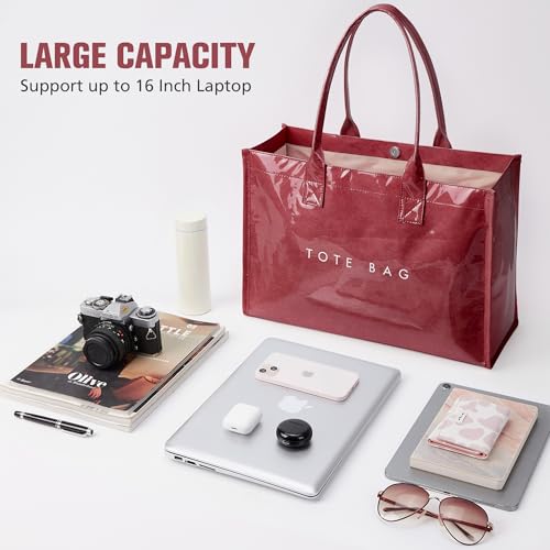 Image of KALIDI PVC Tote Bag Women's Kraft Paper Work Handbags Purses with Top Handle