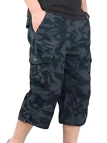 Onsoyours Homme 3/4 Short Cargo Eté en Coton Pantacourt Décontracté Pantalon de Travail Court avec Multi-Poches Pantalon de Loisir Casual Sport Cargo Shorts...