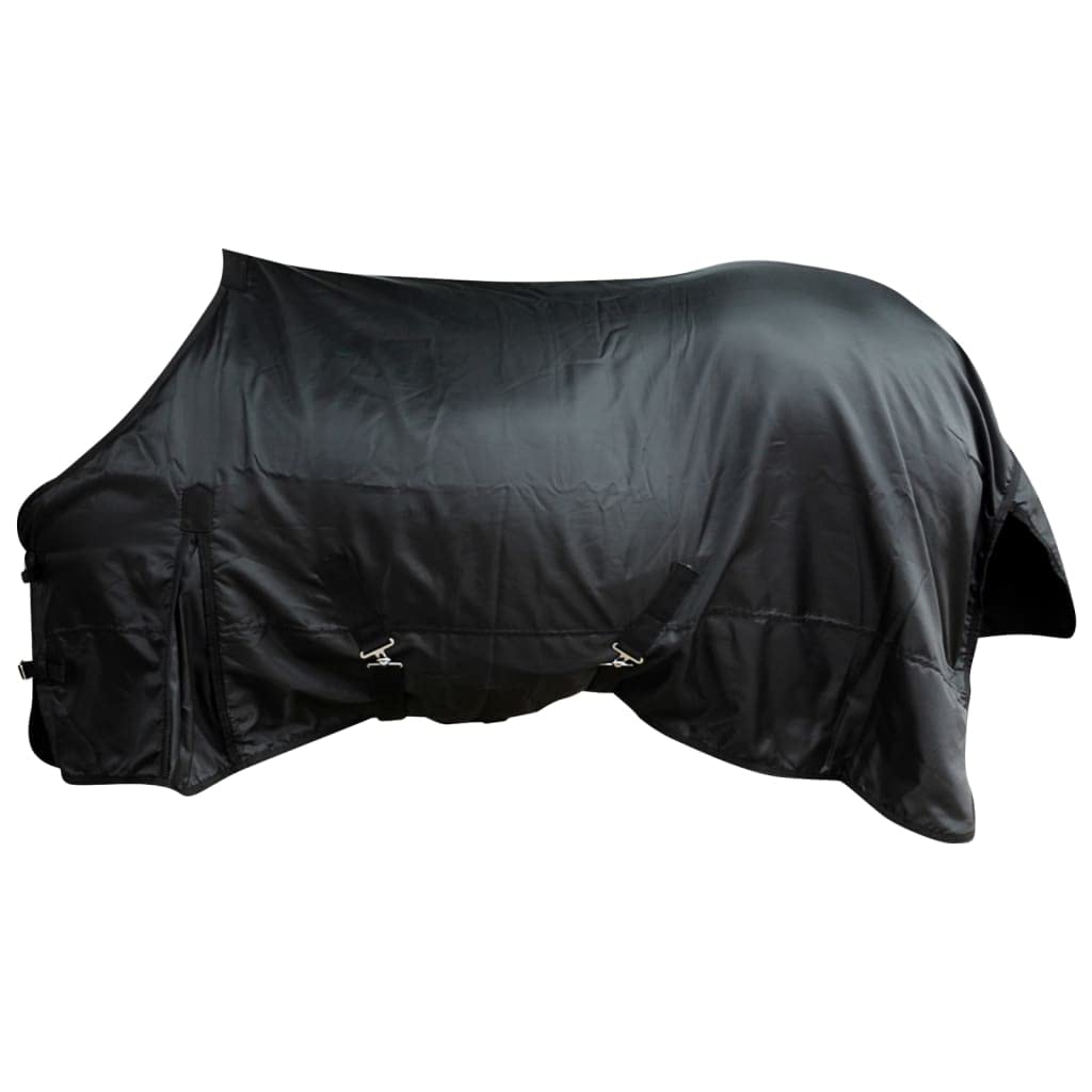 Fleecedecke Pferdedecke doppelschichtig mit Kreuzbegurtung 125cm Schwarz, atmungsaktiv, reißfest, Winddicht, gefüttert, Thermo, Stall, Weide, Outdoor Schutz für Pferd und Pony