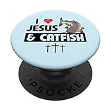 I love Jesus and Catfish Bratfisch Trinken Angeln Seen PopSockets mit austauschbarem PopGrip