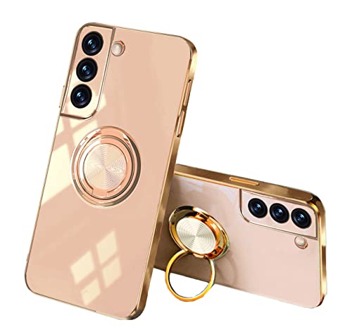 Compatible avec Coque Samsung S21 FE, Samsung Galaxy S21 FE 5G Case Antichoc, Silicone Protection Placage Etui Magnetique 360 Degrés Support De Voiture Housse (Samsung S21 FE, Rose) Cover