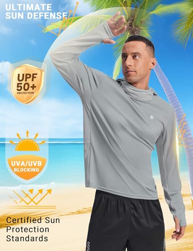 Image of PINSPARK UPF 50+ Sun Protection Hoodie Men with Mask Quick Dry Long Sleeve Fishing Hiking Shirts UV Rash Guard Lightweight
