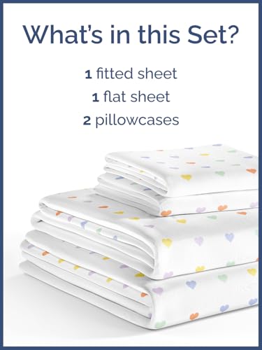 Image of Kids Full Size Multicolor Hearts Bed Sheets - 4 Piece Kids Sheet Set | Multicolor Hearts Themed Bedding, Ultra-Soft, Cute & Cozy, Breathable & Machine Washable, Bed Set for Boys, Girls & Teens