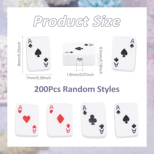 DICOSMETIC 200Pcs Polymer Clay Rectangular Beads, White, Playing Card Pattern, 9mm x 7mm x 4.5mm, Craft Bead - Image 2