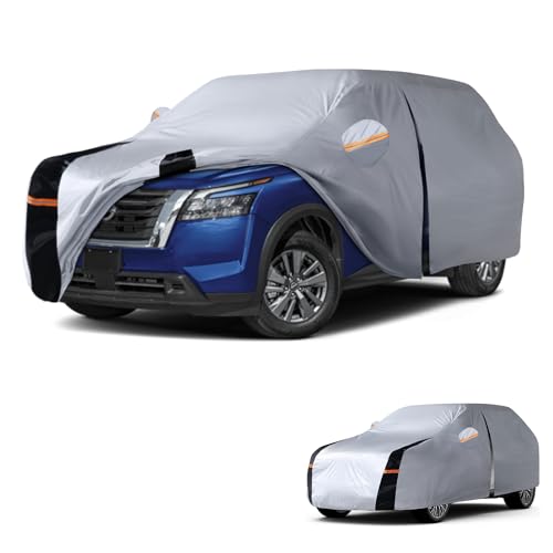 Image of Multi-Layer Car Cover Custom Fit for Nissan Pathfinder(2004-2026), 100% Waterproof All Weather for Automobiles, Gift with Towel, Heavy Duty Car Covers for Rain Sun UV Protection with Door Zipper