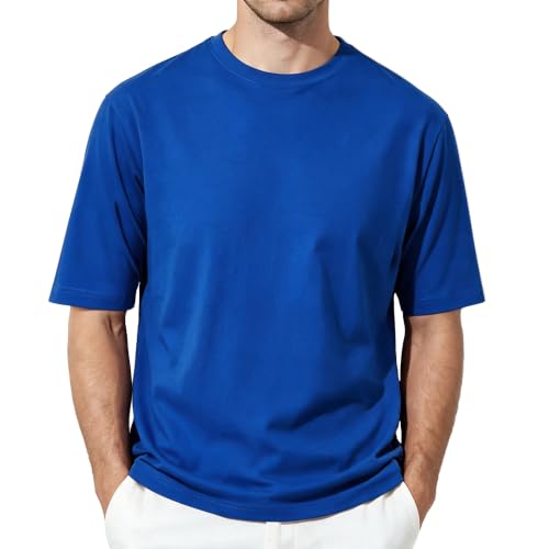 FamilyBlisst Men Crewneck Short Sleeve T-Shirt Solid Color Blue Size XX-Large