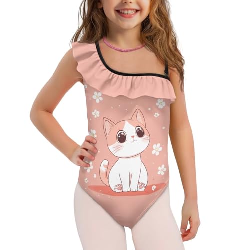 Girls Ruffle One Piece Swimsuit One Shoulder Bathing Suits with Adjustable Shoulder Strap for Beach Party2