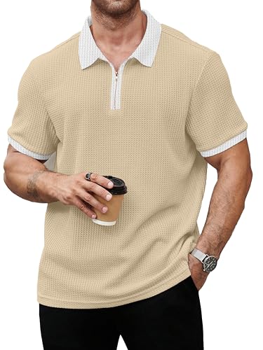 KAJARU Men's Waffle Knit Polo – Zip Collar, White Trim – 71% OFF Deal