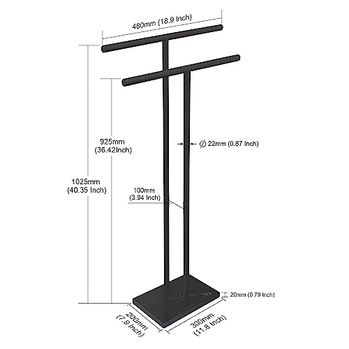 40-Inch-Freestanding-Towel-Rack-for-Bathroom-Floor-Double-T-Shape-Bath-Sheet-Holder-with-Marble-Design-Base-Standing-Towel-bar-Next-to-Tub-or-Shower-Towel-Holder-Stand-SUS304-Matte-Black