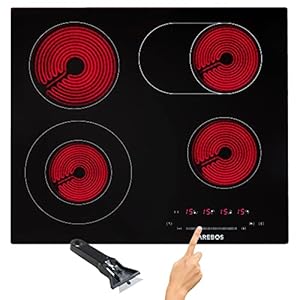 Arebos Glaskeramikkochfeld | 7200 W | 4 Kochfelder | 59 cm | autark | inkl. Dual-Kochzone und Bräterzone | mit Sensor Touch | Kindersicherung | Überhitzungsschutz | Autoabschaltung