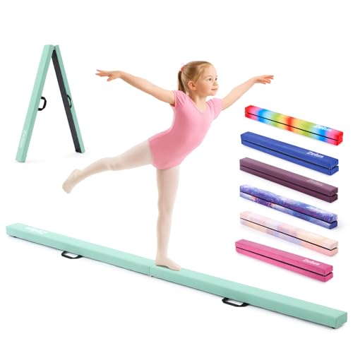 ZELUS 240 CM / 8 pies Barra de Equilibrio Gimnasia Plegable Barra Gimnasia Artistica Viga de Equilibrio Base Antideslizante Asas de Transporte para Niños, Principiantes y Profesionales (Verde)