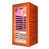 Infrared Sauna for Home Indoor Sauna Wooden Dry Sauna Room Low EMF 1020W for 1 Person with Control Panel, Bluetooth Speaker, Reading Lamp